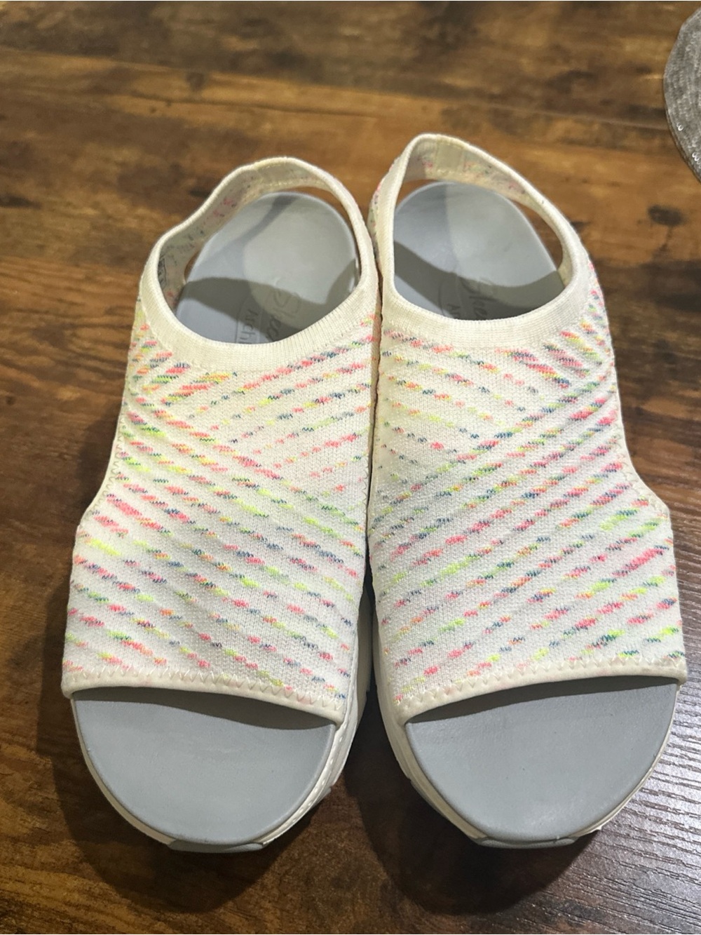 Skechers White Knit Open-Toe Slip-On Sandals with Multicolor Flecks - Picture 4 of 8